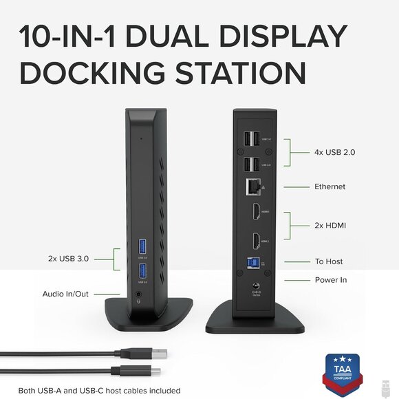 Plugable USB 3.0 and USB-C Universal Laptop Docking Station with 2 HDMI Ports - Picture 8 of 9